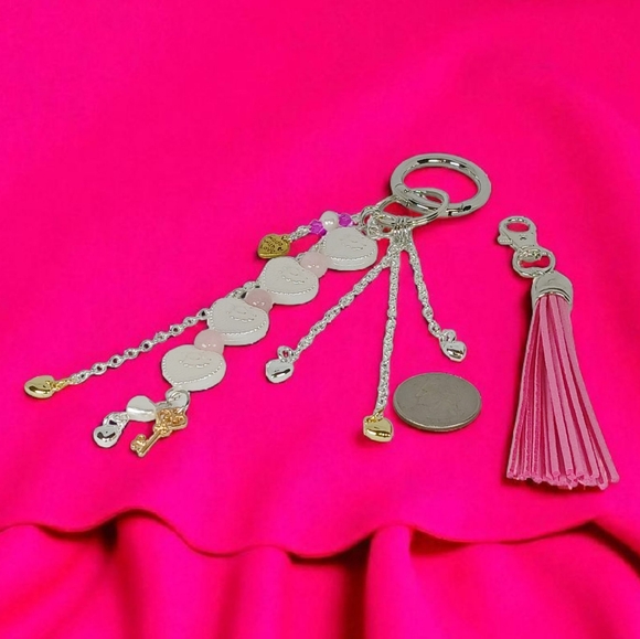 Bag Charm Purse Accessory Morganite Pearls Hearts Pink Tassel Retro Revival Y2k - Picture 8 of 15